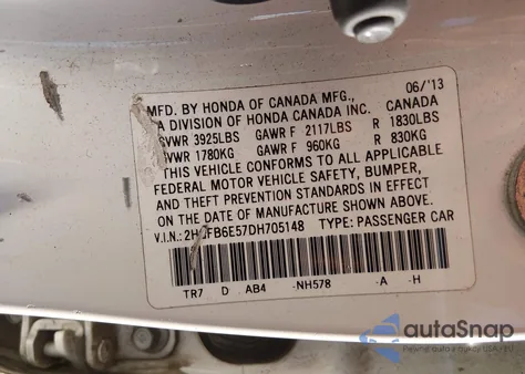 2013 Honda Civic Si from USA, damaged, VIN 2HGFB6E57DH705148